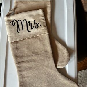 Burlap embroidered Mr. & Mrs.' Christmas Stocking